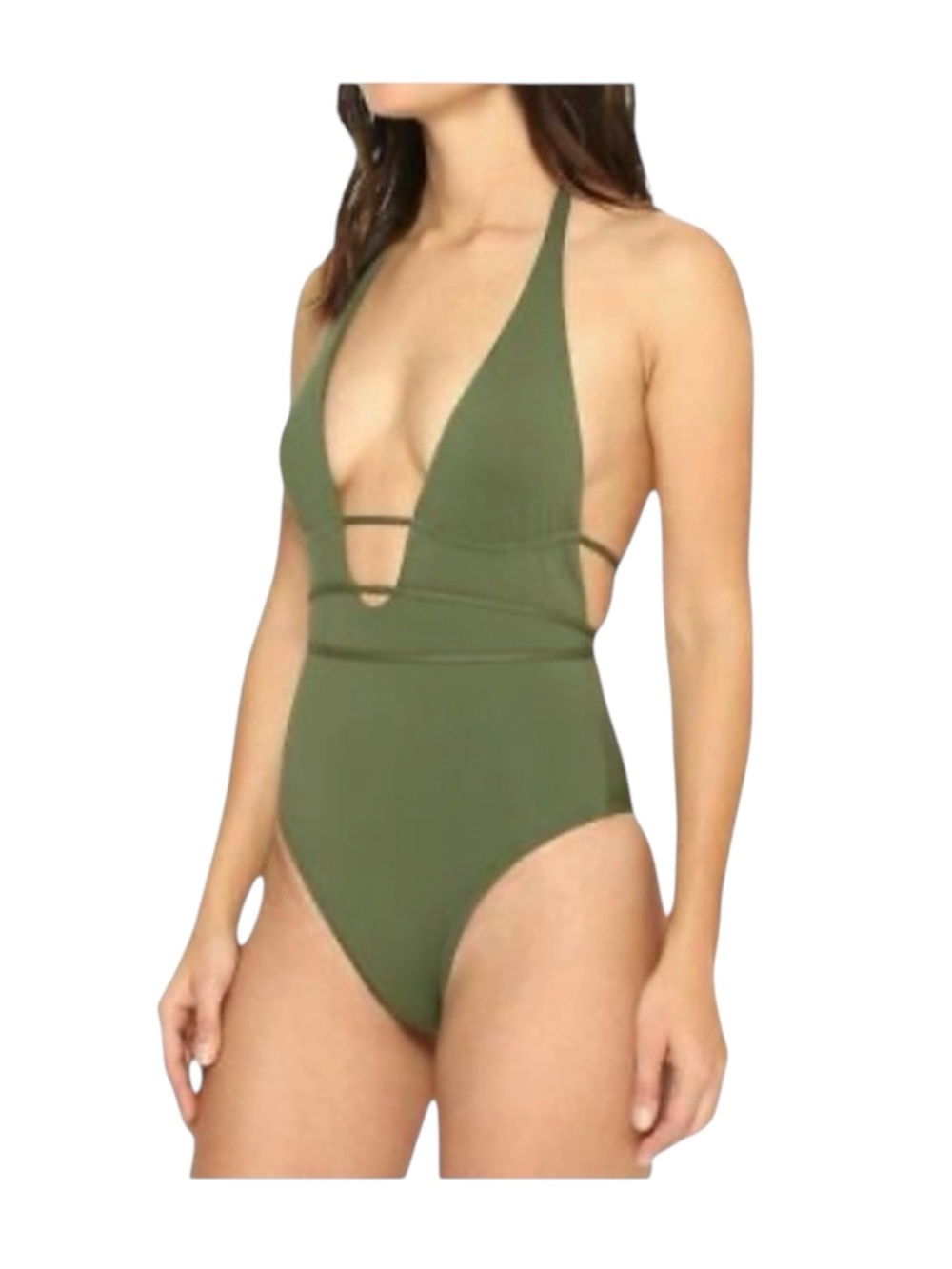L*Space ☼ Pamela Plunging Strappy Open Back One Piece Swimsuit ☼ Olive Green 10 - Picture 13 of 16